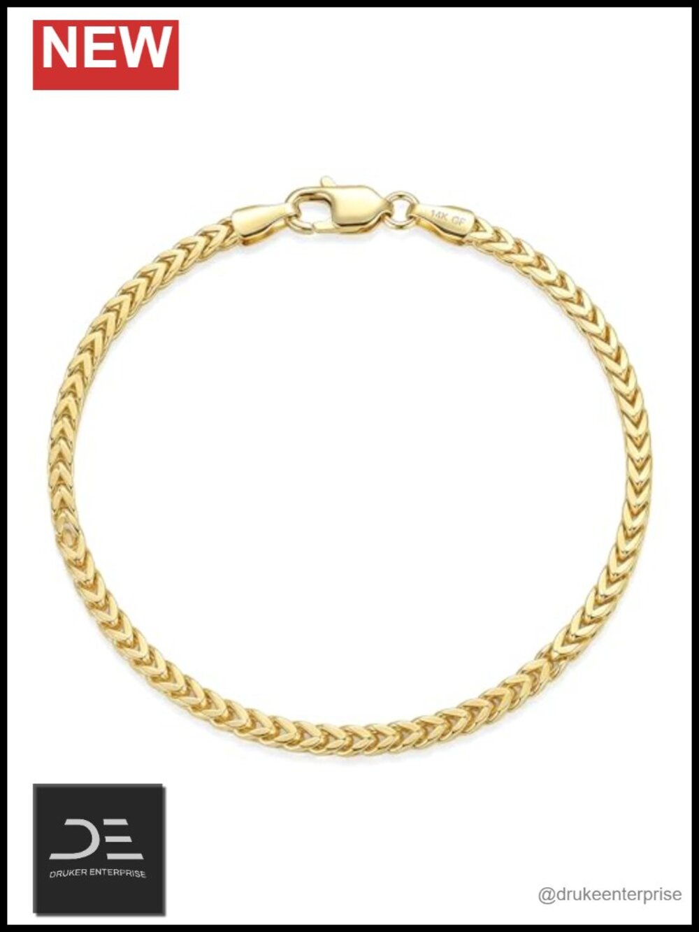 14k Gold Filled Franco Box Chain Bracelet 2.5mm Dainty Link for Men Women